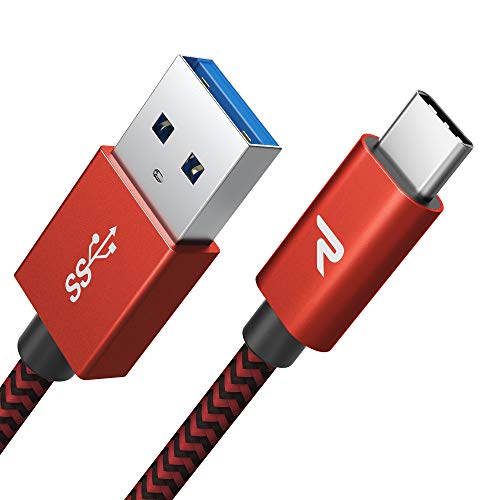 Product Cover RAMPOW Braided USB C Cable 6.5ft, Fast Charging Cable (Red, QC 3.0, USB 3.0), Durable Type-C Charger Cord Compatible with Android, Samsung Galaxy S10/S9/S8/Note 9, LG, Sony and More