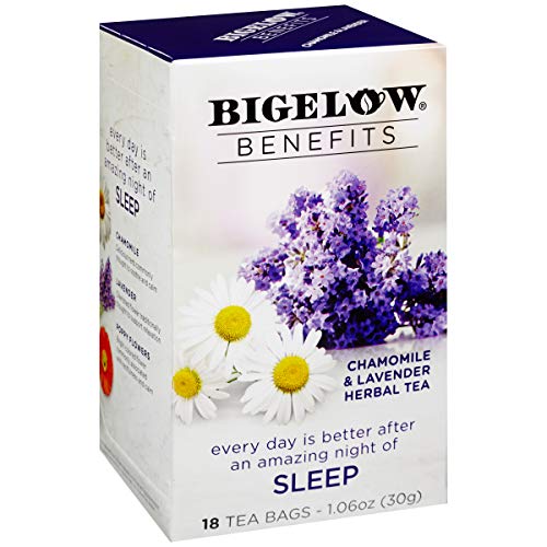 Product Cover Bigelow Benefits Sleep Chamomile Lavender Herbal Tea Box of 18 Teabags (Pack of 6) Caffeine-Free Individual Herbal Tisane Bags, for Hot Tea or Iced Tea, Plain or Sweetened with Honey or Sugar