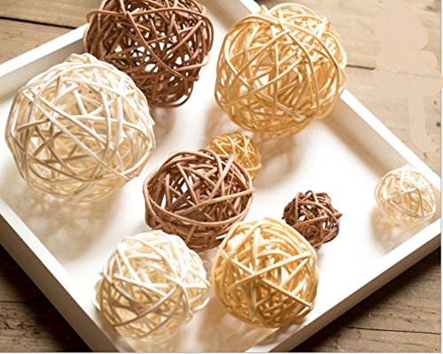 Product Cover Astra Gourmet 18pcs/lot Mixed 3 Colors Rattan Wicker Balls Vase Fillers for Wedding Party Christmas Decoration, Assorted Three Size(3cm/5cm/7cm)