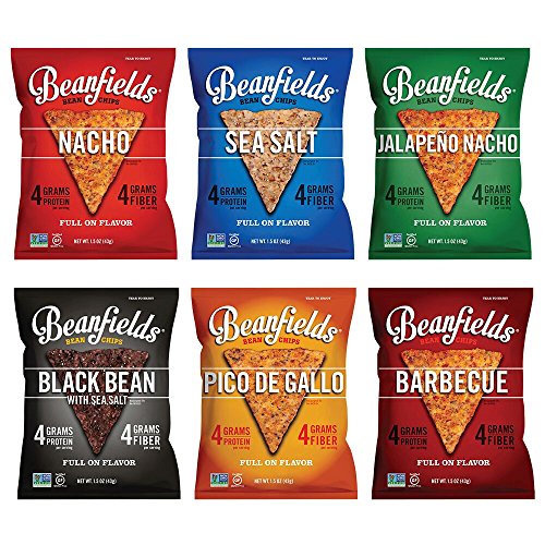 Product Cover Beanfields Bean Chips, High Protein and Fiber, 6 Flavor Variety Pack: Nacho, Jalapeno Nacho, Sea Salt, Black Bean, Pico de Gallo, BBQ, 1.5 Ounce (Pack of 24)