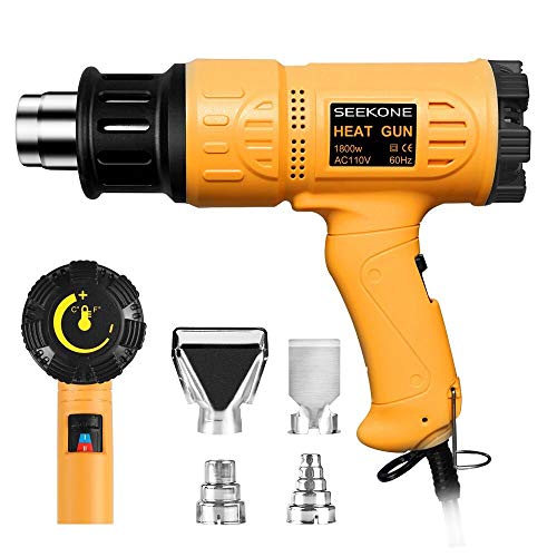 Product Cover SEEKONE Heat Gun 1800W Heavy Duty Hot Air Gun Kit Variable Temperature Control with 2-Temp Settings 4 Nozzles 122℉~1202℉（50℃- 650℃）with Overload Protection for Crafts, Shrinking PVC, Stripping Paint