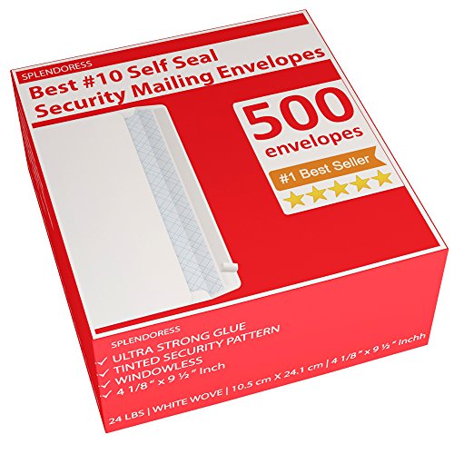 Product Cover 500 Self Seal Security Mailing Envelopes - #10 White Letter Businesses Envelopes -500 Peel and Seal Tinted Windowless # 10 Envelope - Printer Friendly - Self Stick Bulk Envelops
