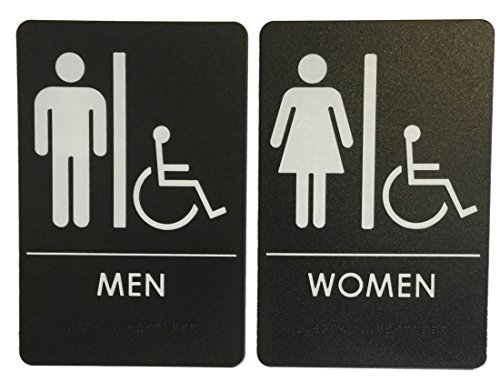 Product Cover Rock Ridge Men/Women Restroom Sign with Wheelchair Black/White - ADA Compliant (Bundle of 2 Signs)