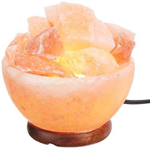 Product Cover Himalayan Salt Lamp Bowl with Natural Crystal Chunks, Dimmer Cord and Classic Wood Base Premium Quality Authentic from Pakistan