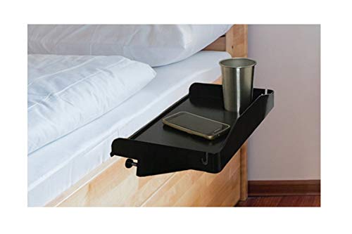 Product Cover Bedside Shelf for Bed - College Dorm Room Clip On Nightstand with Cup Holder & Cord Holder - Nightstand for Students - Bunk Bed Shelf for Top Bunk - Kids Nightstand for Bedroom (Plastic, Black)