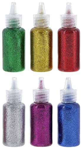 Product Cover Emraw 20 ml Glitter Glue In Bright Classic Colors: Gold, Silver, Red, Green, Blue & Purple Used for Gluing, Drawing, Writing, Outlining (6 Pack)
