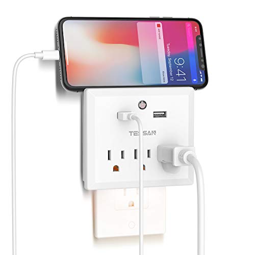 Product Cover Multi Plug Outlet Extender with USB Wall Charger and Night Light, Cruise Ship Travel Power Strip with 2 USB 3 Outlet Splitter Adapter for Phone Charger Wall Plug