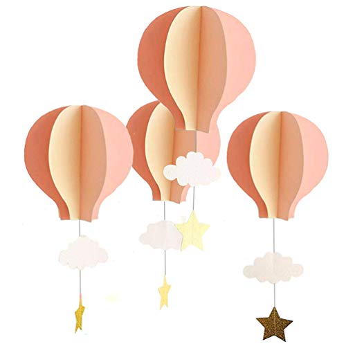 Product Cover 8 Pcs Large Size Hot Air Balloon 3D Paper Garland Hanging Decorations for Wedding Baby Shower Valentine's Day Christmas Décor Birthday Party Supplies by AZOWA(Pink, 8 Pcs)