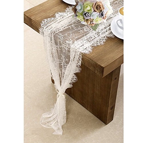 Product Cover OurWarm 120in x 14in Vintage Wedding Lace Overlay Table Runner White Floral Lace Table Runners Chair Sash for Rustic Chic Boho Wedding Table Decor, Baby & Bridal Shower Party Decor