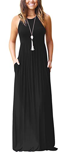 Product Cover GRECERELLE Women's Sleeveless Racerback Loose Plain Maxi Dresses Casual Long Dresses with Pockets