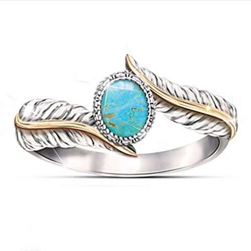 Product Cover GUAngqi Women's Turquoise Feather Ring Cocktail Party Rings Bridal Wedding Size 6- 10,As picture