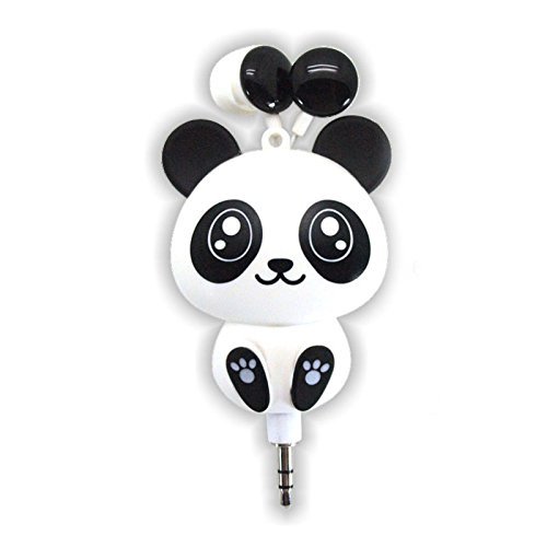 Product Cover Retractable Cute Earbuds 3.5mm Cartoon Cat Panda for iPhone/Samsung/Mp3 Headphones/Earphones(White/Black)