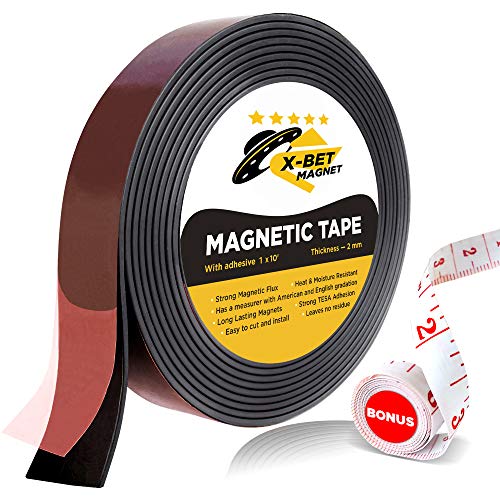 Product Cover Flexible Magnetic Tape - 1 Inch x 10 Feet Magnetic Strip with Strong Self Adhesive - Ideal Magnetic Roll for Craft and DIY Projects - Sticky Magnets for Fridge and Dry Erase Board