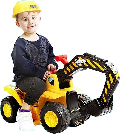 Product Cover Play22 Toy Tractors for Kids Ride On Excavator - Music Sounds Digger Scooter Tractor Toys Bulldozer Includes Helmet with Rocks - Ride on Tractor Pretend Play - Toddler Tractor Construction Truck
