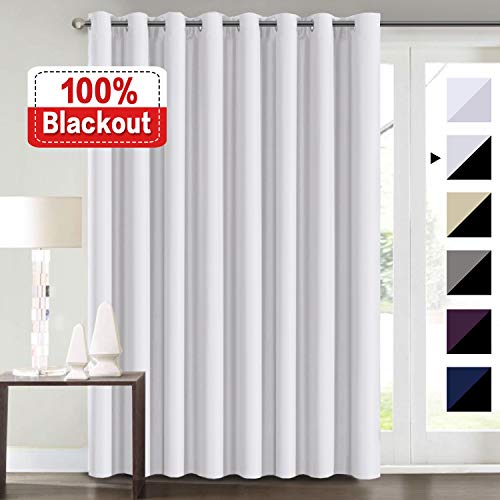 Product Cover 100% Blackout Curtains for Living Room Extra Wide Blackout Curtains for Patio Doors Double Layer Lined Drapes for Double Window Thermal Insulated Curtains/Draperis - White, 100