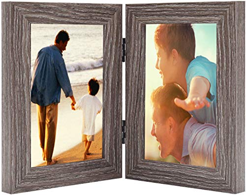 Product Cover Alexbasic 4x6 Inch Double Picture Frame with Glass Front, Made To Display 2 4x6 Inch Pictures, Stands Vertically on Desktop or Table Top