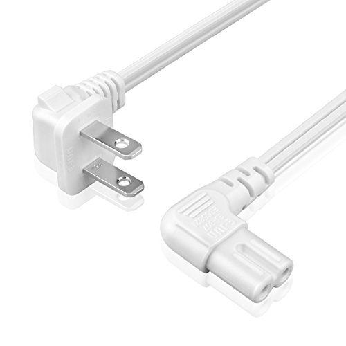 Product Cover TNP Universal 2 Prong Angled Power Cord (10 FT) - NEMA 1-15P to IEC320 C7 Figure 8 Shotgun Connector AC Power Supply Cable Wire Socket Plug Jack (White) Compatible w/Apple TV, PS4 PS3 Slim, LED HDTV