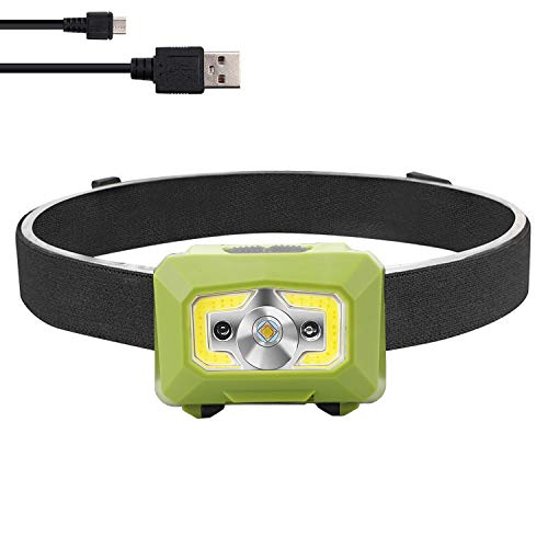 Product Cover three trees Rechargeable Headlamp, COB Enhanced Headlamp, High Lumens Ultra Bright Cree LED Rechargeable Flashlight, Red Light and Motion Sensor, Waterproof, for Camping, Hiking, Outdoors (Green)