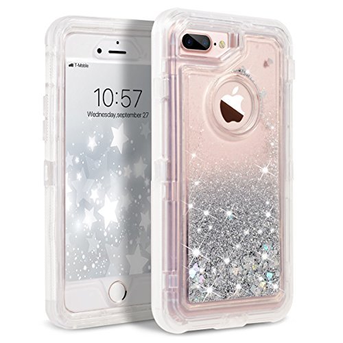 Product Cover iPhone 8 Plus Case, iPhone 7 Plus Case, Dexnor Glitter 3D Bling Sparkle Flowing Liquid Case Transparent 3 in 1 Shockproof TPU Silicone + PC Cover for iPhone 8 Plus/ 7 Plus/6s Plus/6 Plus - Silver