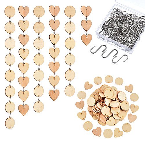 Product Cover Hicarer 240 Pieces in Total, Christmas Wooden Ornaments Heart Tags with Holes and S Hook Connectors for Birthday Boards, Valentine, Chore Boards and Crafts (Style 1)