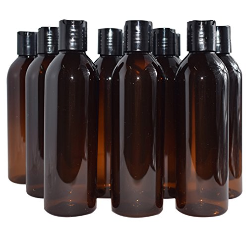 Product Cover Bekith 12 Pack 8 ounce Amber Empty Plastic Bottles with Disc Top Flip Cap; BPA-Free Refillable Containers For Shampoo, Lotions, Liquid Body Soap, Creams