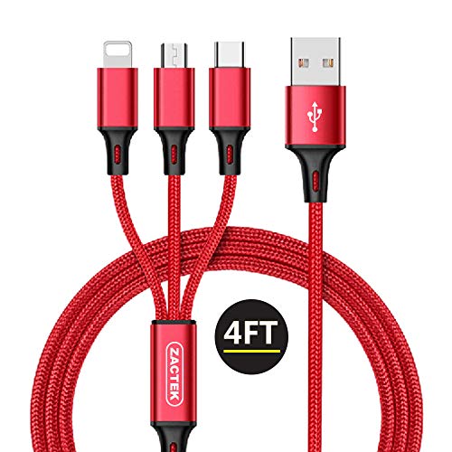 Product Cover Multi USB Cable-ZACTEK- Charging Cable Nylon Braided(4.0ft) 3 in 1 USB Charger Cable for Mobile Phones Tablets and More (red)