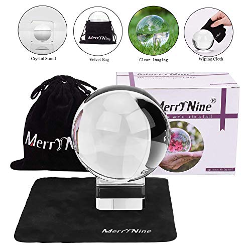 Product Cover Photograph Crystal Ball with Stand and Pouch, K9 Crystal Suncatchers Ball with Microfiber Pouch, Decorative and Photography Accessory (60mm/2.36