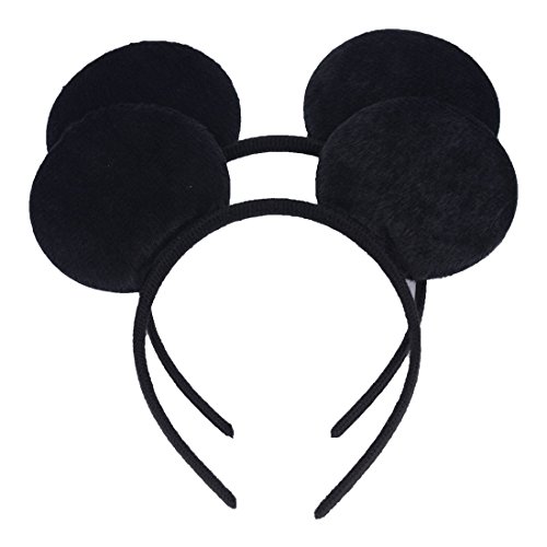Product Cover Set of 2 Black Costume Mouse Ears Headband for Boys and Girls Birthday Party Decorations (Black)