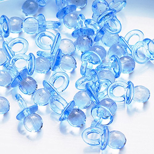 Product Cover 144 Pieces Mini Acrylic Baby Pacifiers Baby Shower Favors Blue Baby Boys Girls Plastic Clear Table Scatter Confetti Birthday Party DIY Decorations (Blue)