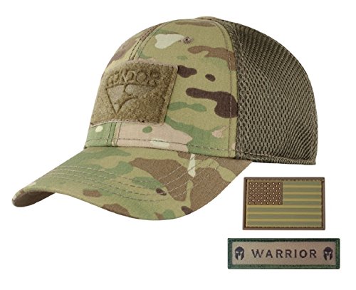 Product Cover Condor Flex Mesh Cap (Multicam) + PVC Flag & Warrior Patch, Highly Breathable Fitted Tactical Operator Hat