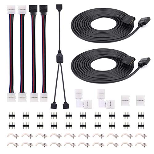 Product Cover 5050 4Pin LED Strip Connector Kit with 2 Way RGB Splitter Cable, 6.6ft RGB Extension Cable, Strip to RGB Controller Jumper, LED strip to strip Jumper, L Shape Connectors, Gapless Connectors