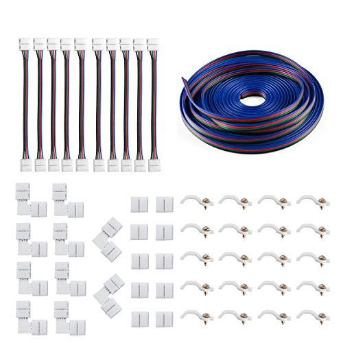 Product Cover iCreating 5050 4Pin LED Strip Connector Kit - 10mm RGB LED Connector Kit Includes 32.8FT RGB Extension Cable, 10x LED Strip Jumper, 10x L Shape Connectors, 10x Gapless Connectors, 20x LED Strip Clips