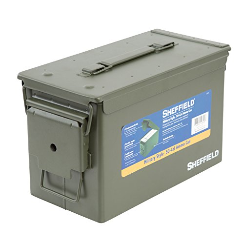 Product Cover Sheffield 12620 Military Style .50 Cal. Ammo Can | Rugged Metal Ammo Box | Air Tight & Water Tight Container | Safe, Tamper-Proof, Lockable | Convenient Stackable Design | Green