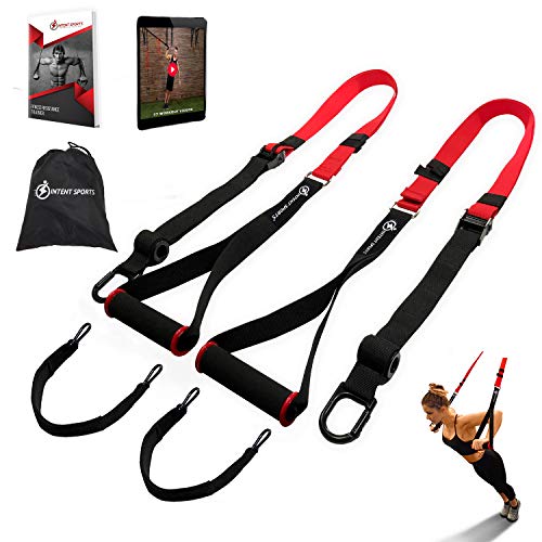 Product Cover INTENT SPORTS Bodyweight Max Trainer Fitness Resistance Kit with Pro Straps for Door Pull up Bar, Anchor Point, Light, Durable for Complete Body Workouts, E-Book & 77 Workout Videos (Patent Pending)