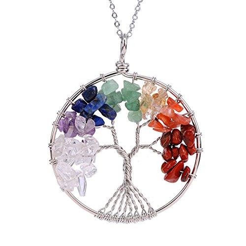 Product Cover EnjoIt Tree of Life 7 Chakras Necklace Handmade Gemstone Amethyst Crystal Pendant Jewelry Gifts