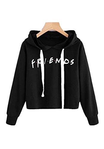 Product Cover LHAYY Women's Casual Loose Top Cotton Friends Letters Print Pullover Sweatshirt (Black, Medium)