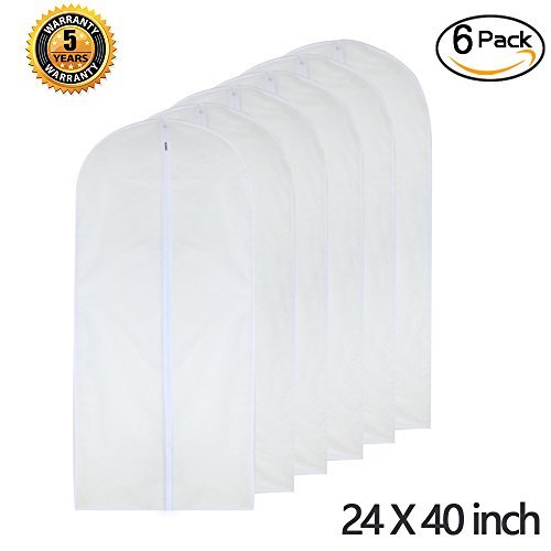 Product Cover Clear Garment Bags 24'' x 40'' (Pack of 6) Moth Proof Dust Covers Bags with White Breathable Full Zipper for Clothes Storage Closet.