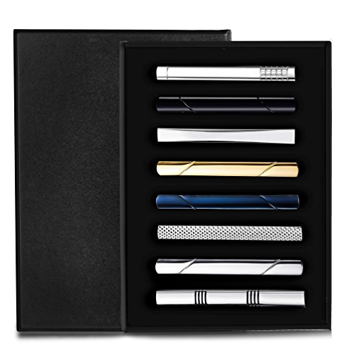 Product Cover Jstyle 8 Pcs Tie Clips Set for Men Tie Bar Clip Set for Regular Ties Necktie Wedding Business Clips with Box A