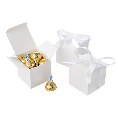 Product Cover AWELL White Gift Candy Box Bulk 2x2x2 inches with White Ribbon Party Favor Box,Pack of 50