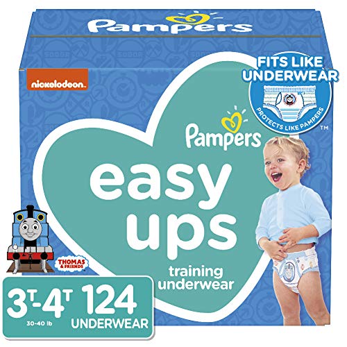 Product Cover Pampers Easy Ups Pull On Disposable Potty Training Underwear for Boys, Size 5, 3T-4T (124 Count), ONE MONTH SUPPLY