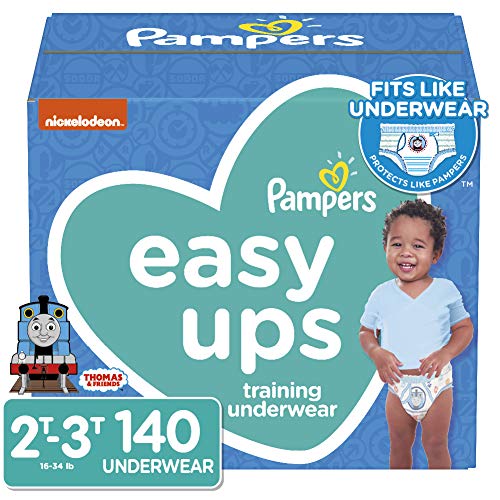 Product Cover Pampers Easy Ups Pull On Disposable Potty Training Underwear for Boys, Size 4, 2T-3T (140 Count), ONE MONTH SUPPLY