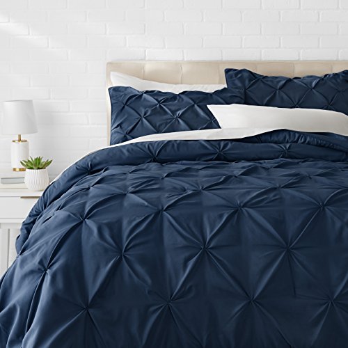 Product Cover AmazonBasics Pinch Pleat Comforter Bedding Set, Full / Queen, Navy Blue