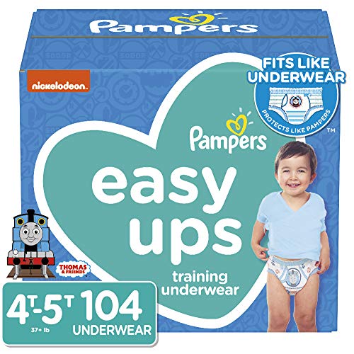 Product Cover Pampers Easy Ups Pull On Disposable Potty Training Underwear for Boys, Size 6 ,4T-5T (104 Count), ONE MONTH SUPPLY