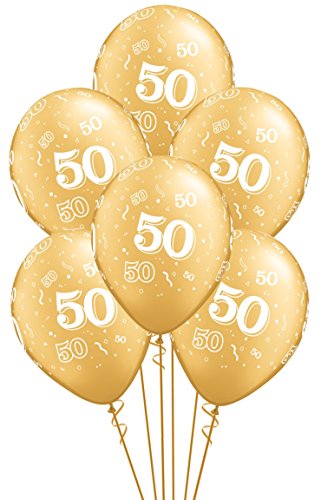 Product Cover Qualatex 50-A-Round Biodegradable Latex Balloons, Gold with White Prints All-Around, 11-Inches (10-Units)