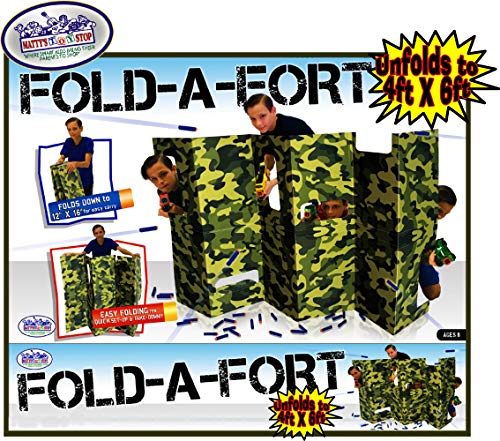 Product Cover Matty's Toy Stop Fold-A-Fort Corrugated Cardboard Defensive Barrier Wall with Cutouts for Nerf, Laser Tag & More (Unfolds to 4'x6')