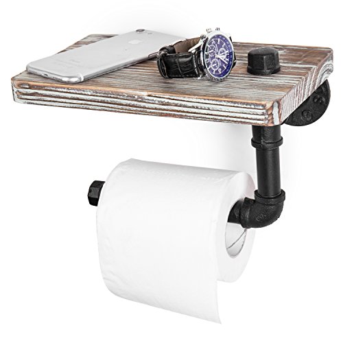 Product Cover MyGift Industrial-Style Wall-Mounted Pipe Toilet Paper Holder with Shelf