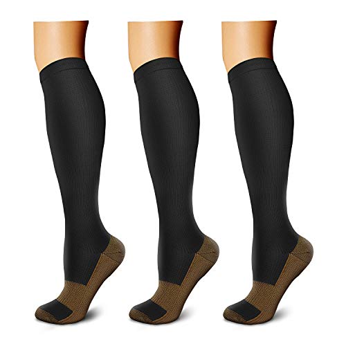 Product Cover CHARMKING Men and Women Copper 15-20 mmHg Boost Performance Blood Circulation and Recovery Compression Socks (Black, Large/XL) -3 Pairs