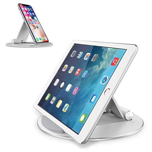 Product Cover OMOTON Tablet Stand Adjustable, Desktop Aluminum iPad Stand with Anti-Slip Base, Portable Holder Dock for iPad Tablet, Samsung Tab, E-Reader and Cellphones, Silver