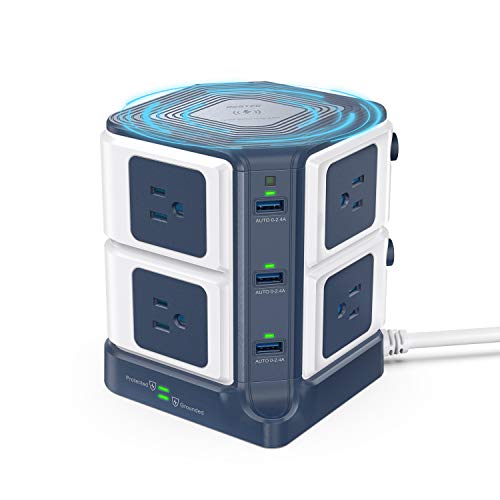 Product Cover USB Power Strip with Wireless Charger BESTEK 8-Outlet Surge Protector and 40W 6-Port USB Charging Dock Station,1500 Joules,ETL Listed,Dorm Room Accessories