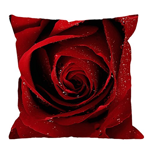 Product Cover HGOD DESIGNS Throw Pillow Case Red Rose Cotton Linen Square Cushion Cover Standard Pillowcase for Men Women Home Decorative Sofa Armchair Bedroom Livingroom 18 x 18 inch